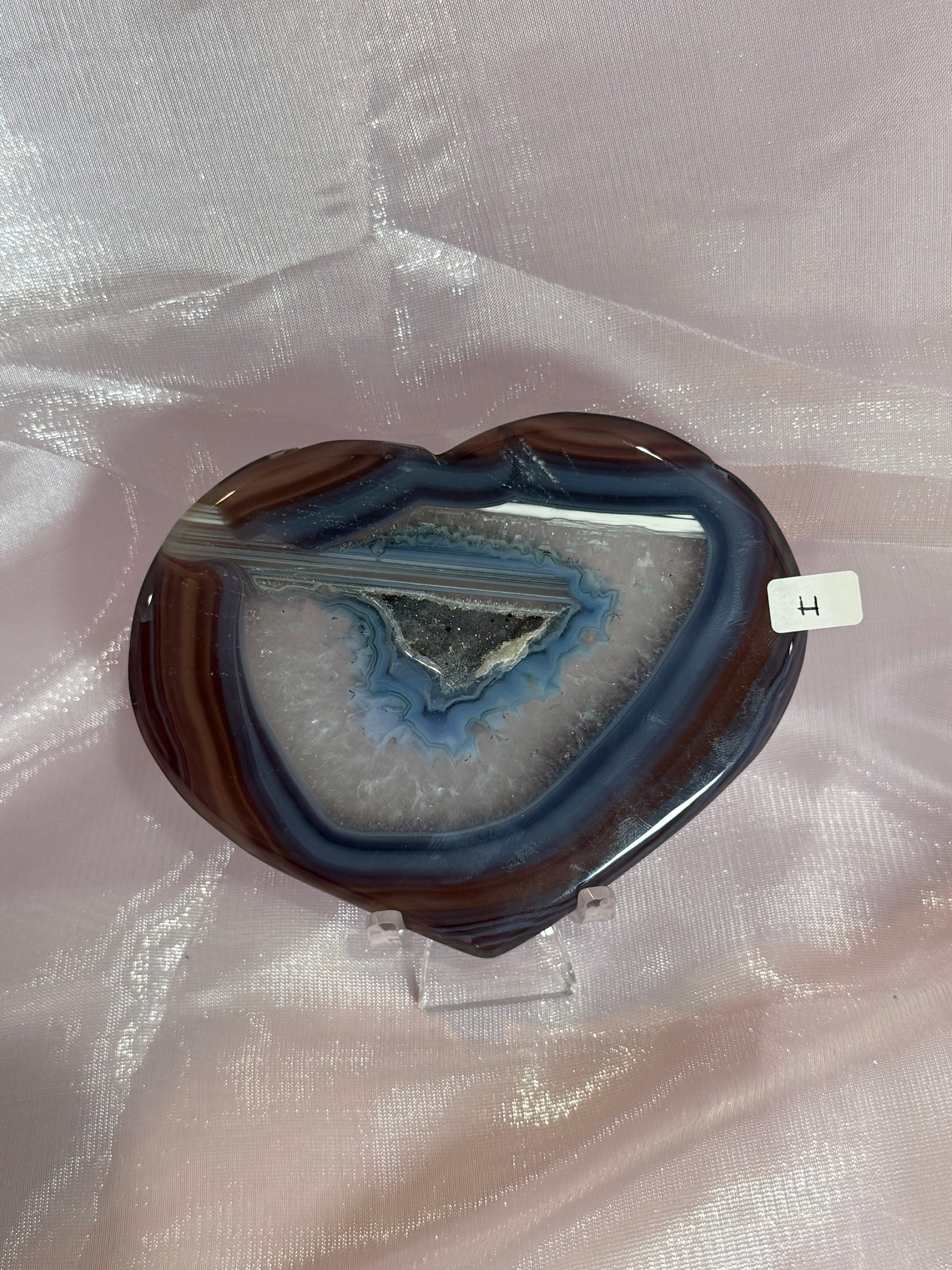 Purple and Blue Banded Druzy Center Agate Heart "H"