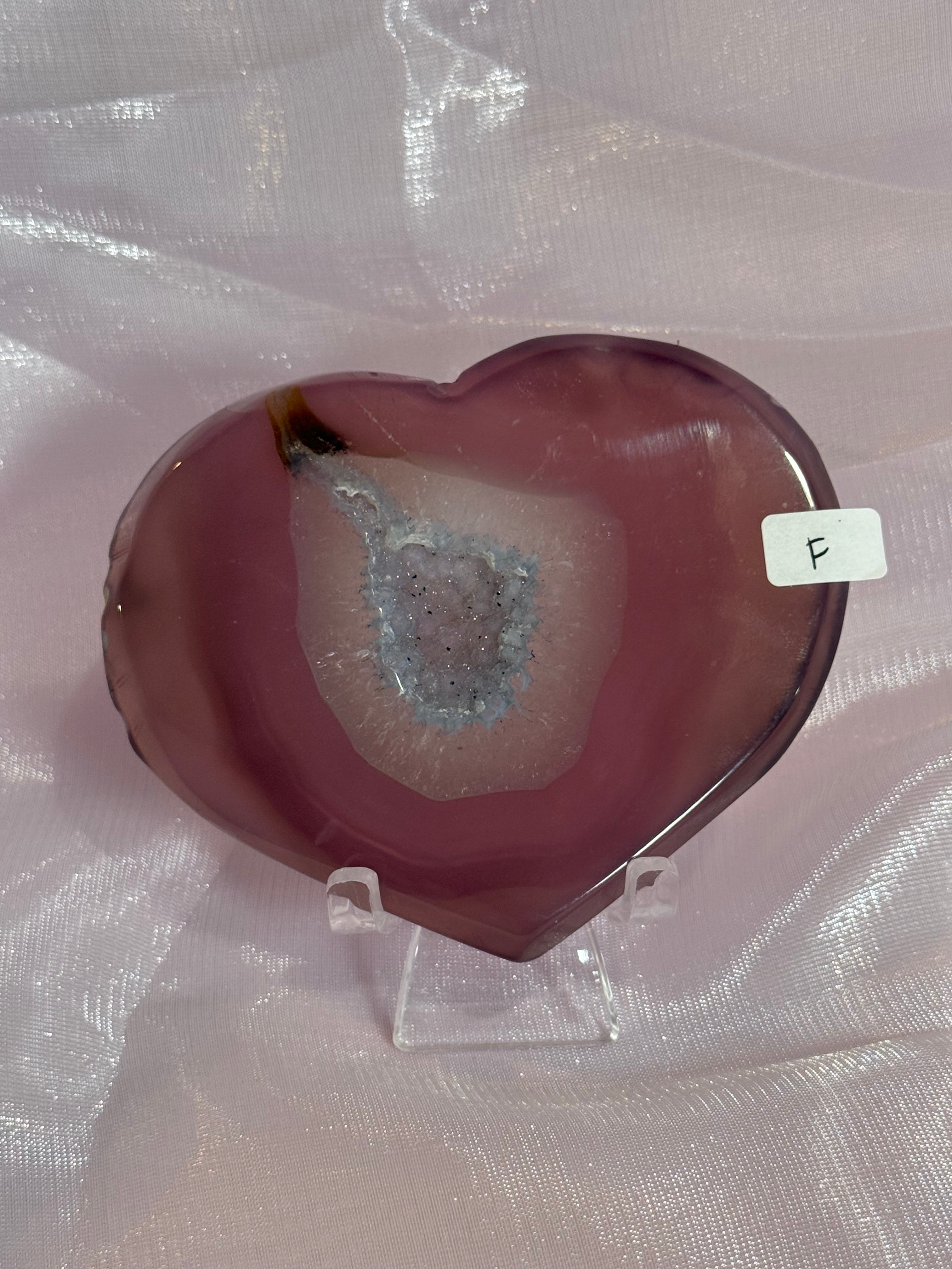 Deep Pink Druzy Center Agate Heart "F"