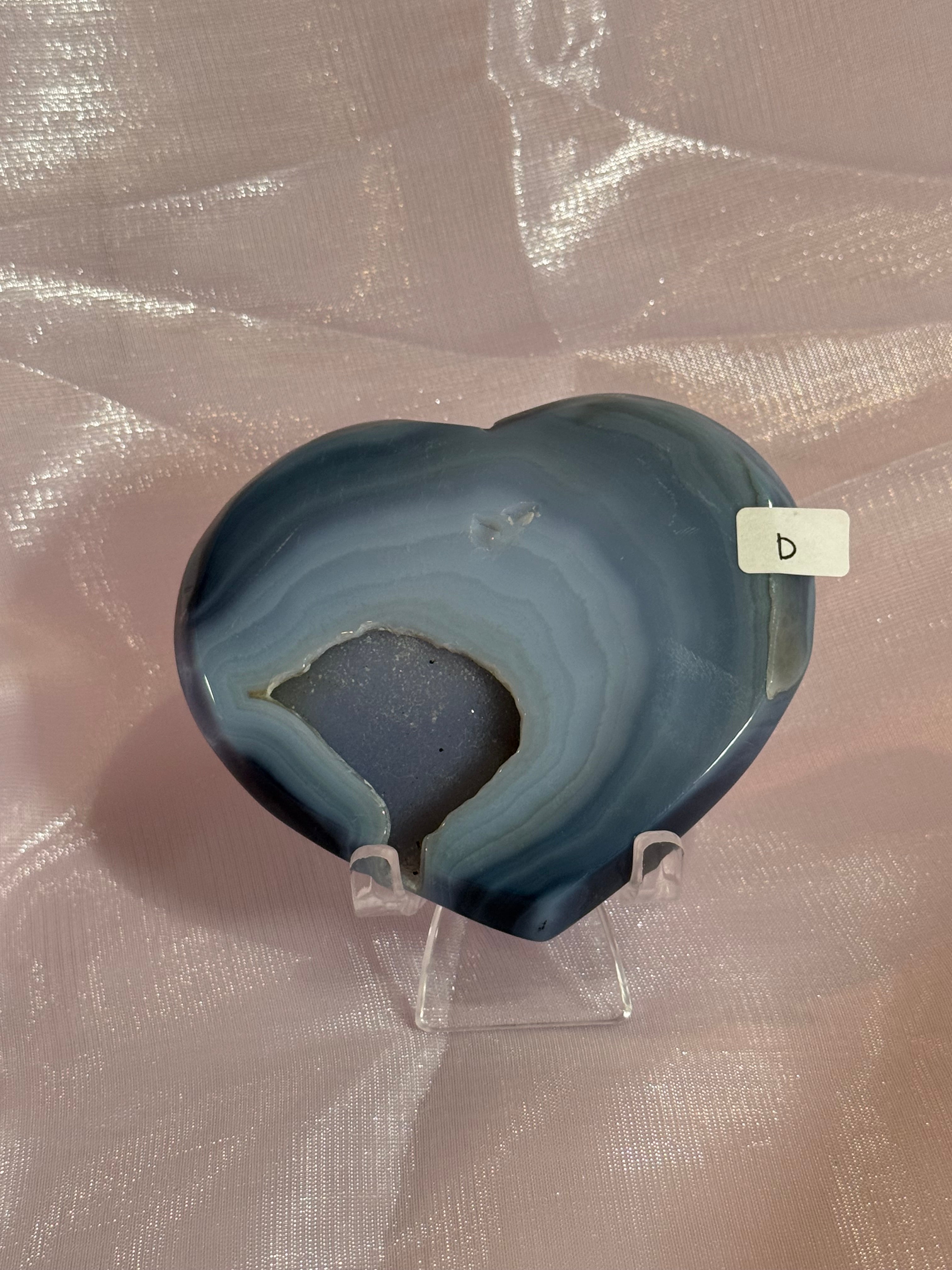 Blue and Gray Druzy Agate Heart "D"