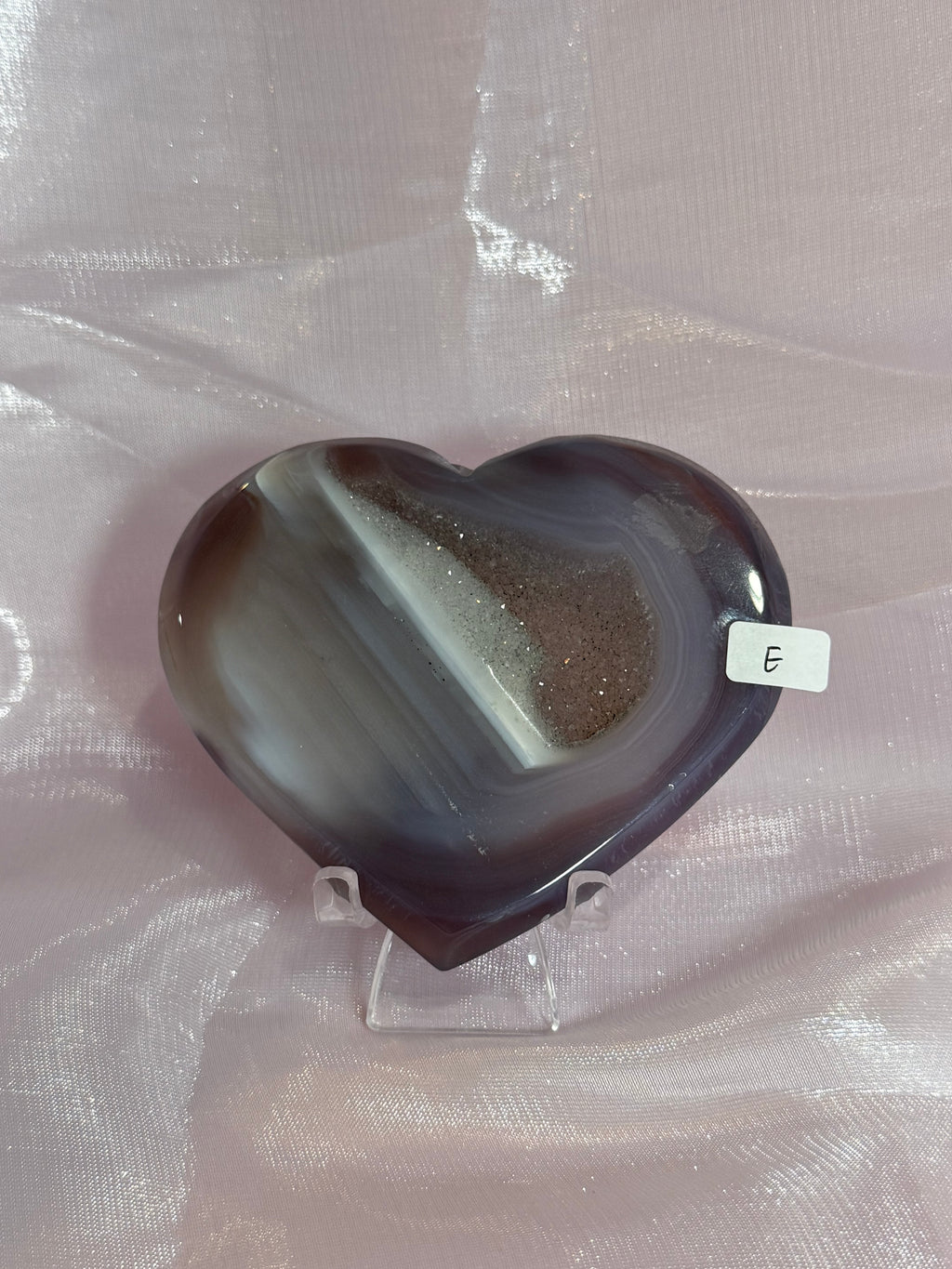 Purple and White Banded Agate Druzy Heart "E"