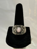 Silver Ring with Peach Moonstone Gemstone Size 9