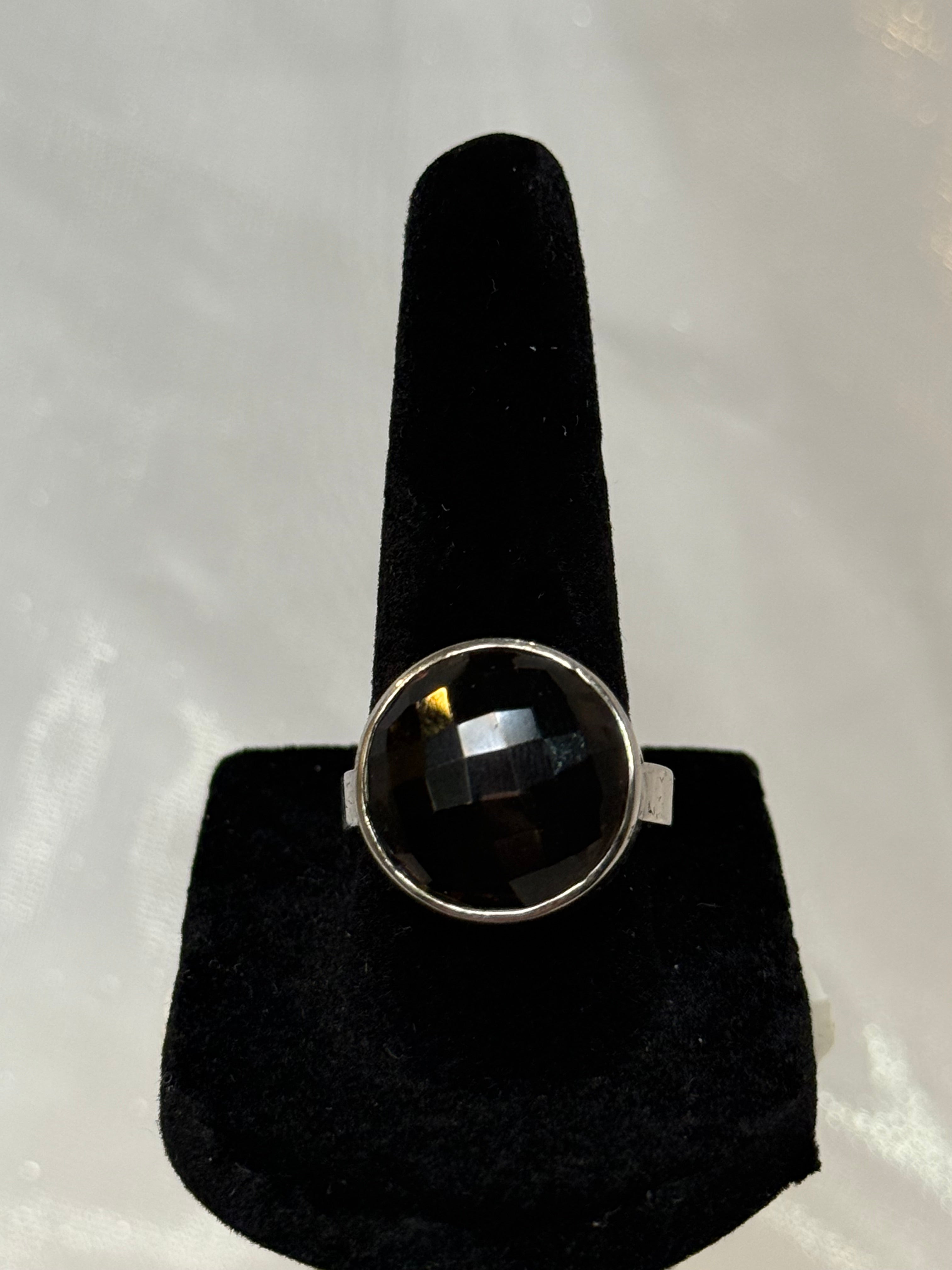 Smokey Quartz Multifaceted Ring Size 9