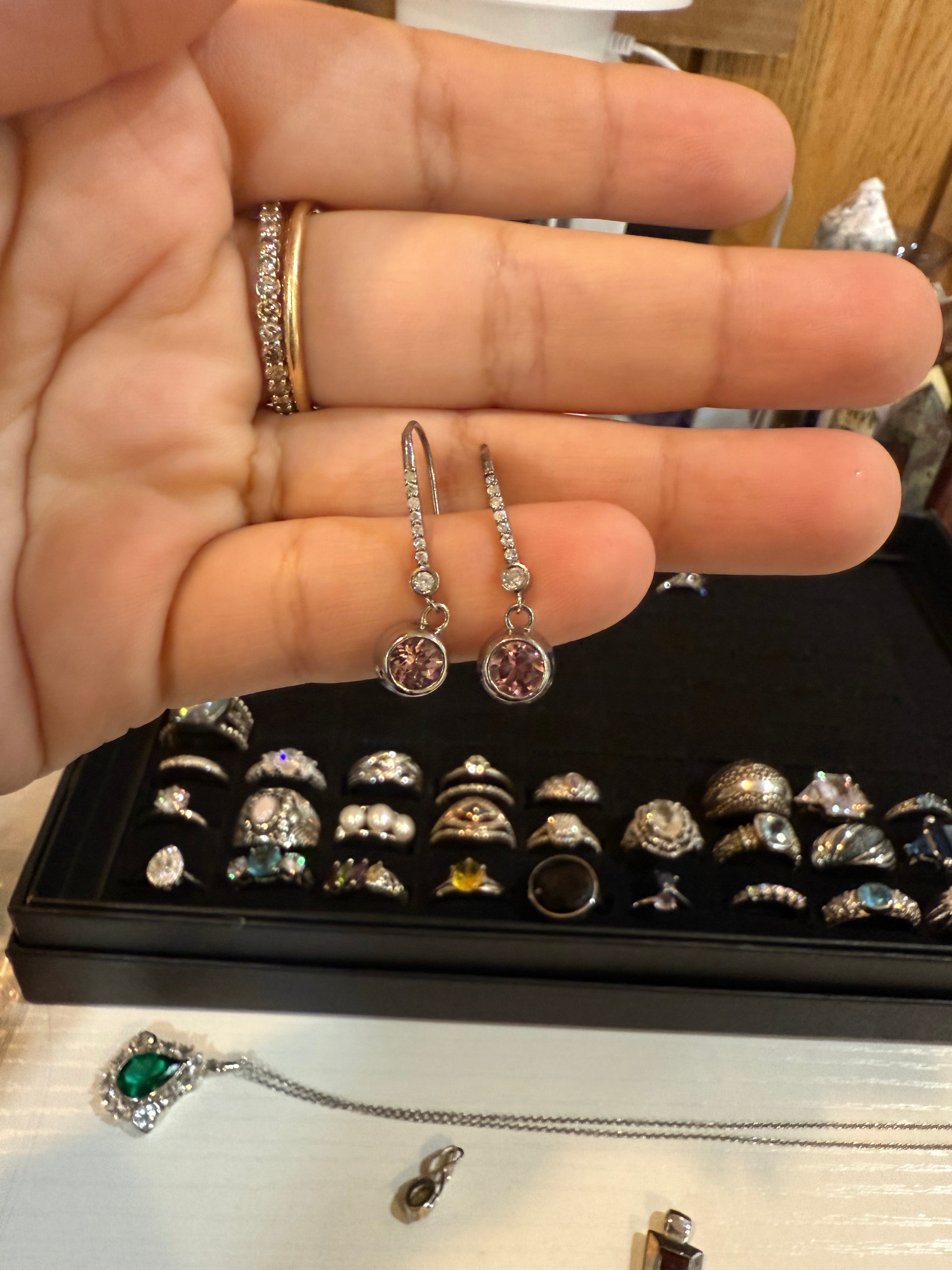 Pink tourmaline with Diamonds Pendant Earrings