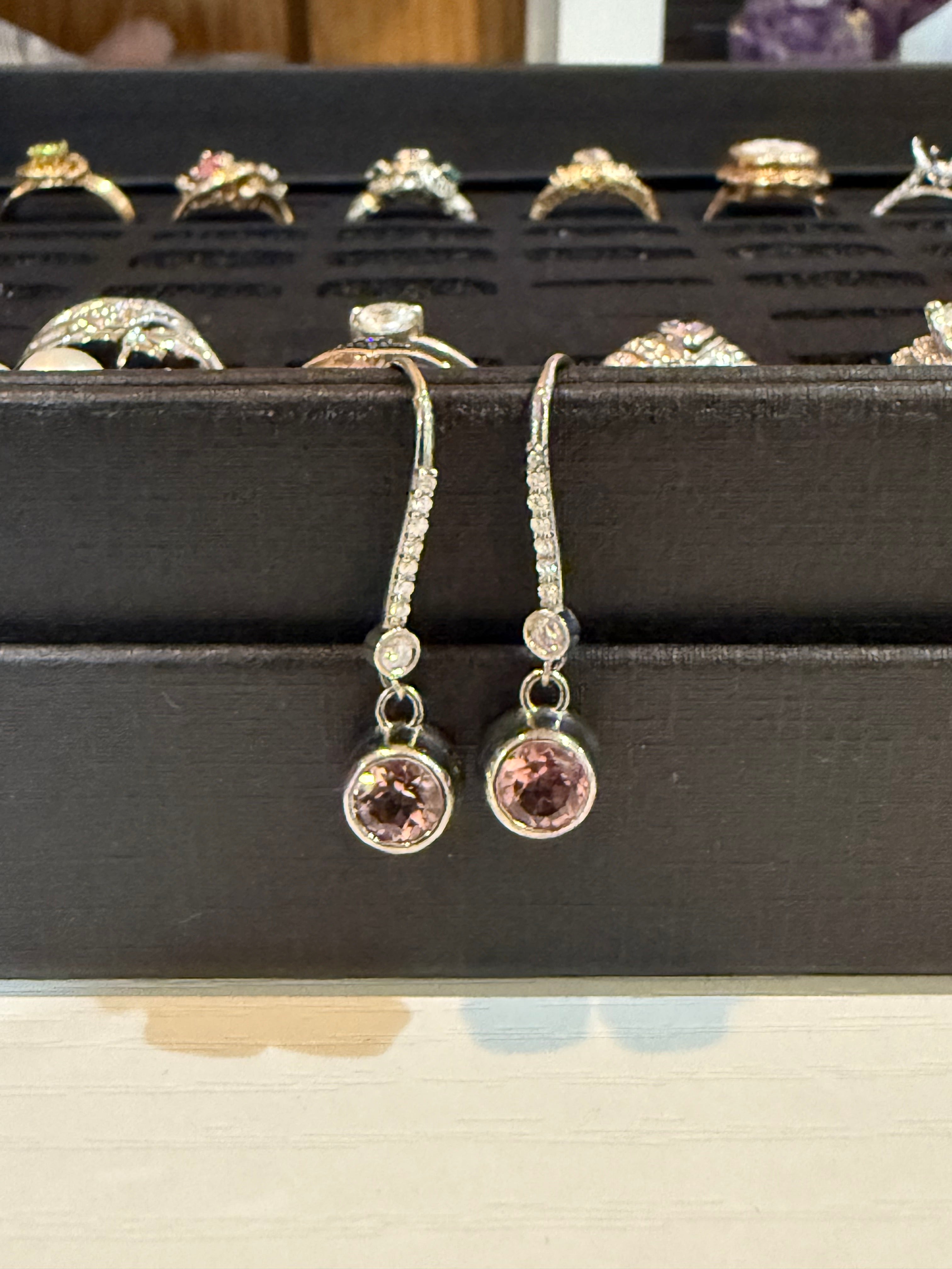 Pink tourmaline with Diamonds Pendant Earrings