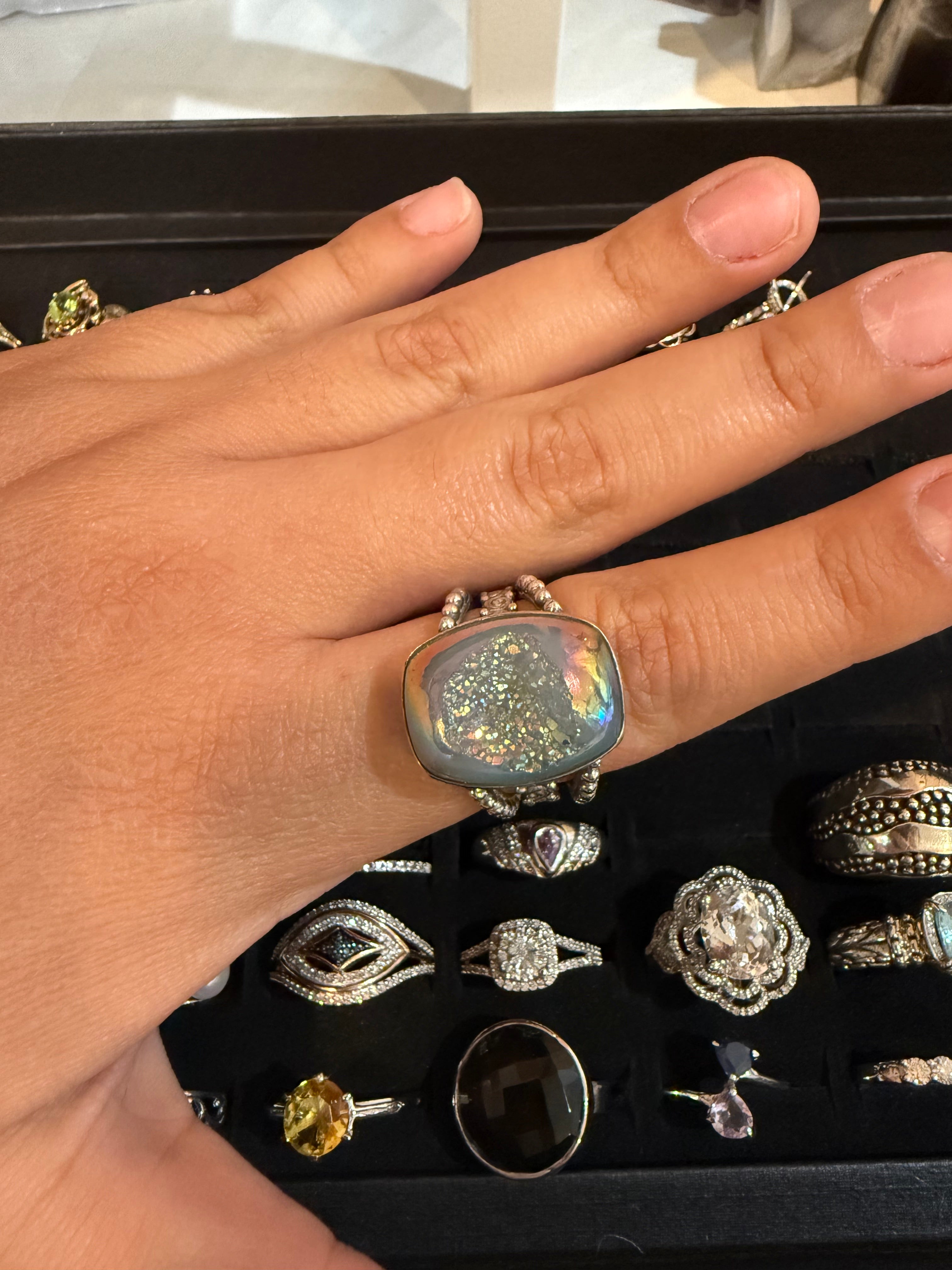 Adjustable Druzy Aura Coated Ring