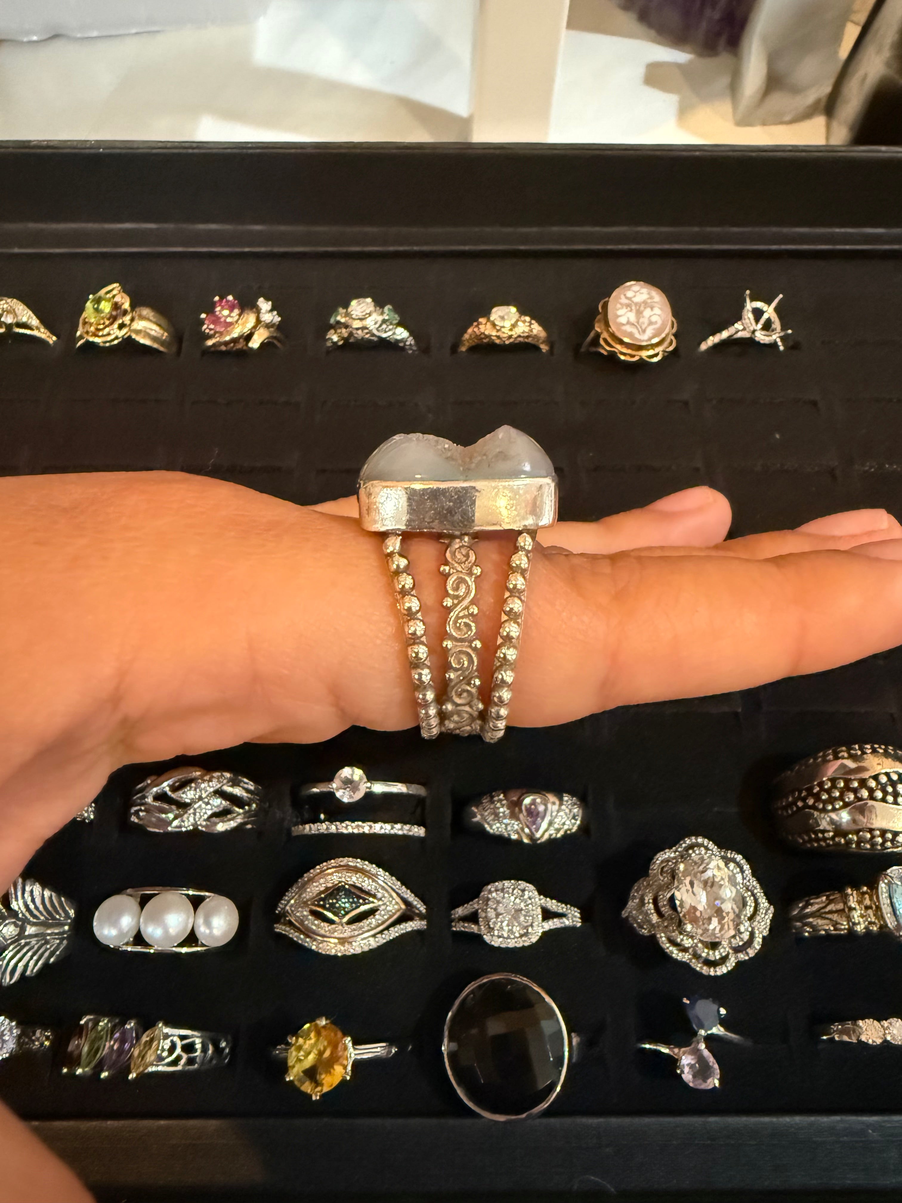 Adjustable Druzy Aura Coated Ring