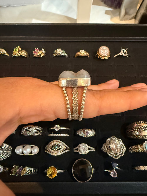 Adjustable Druzy Aura Coated Ring