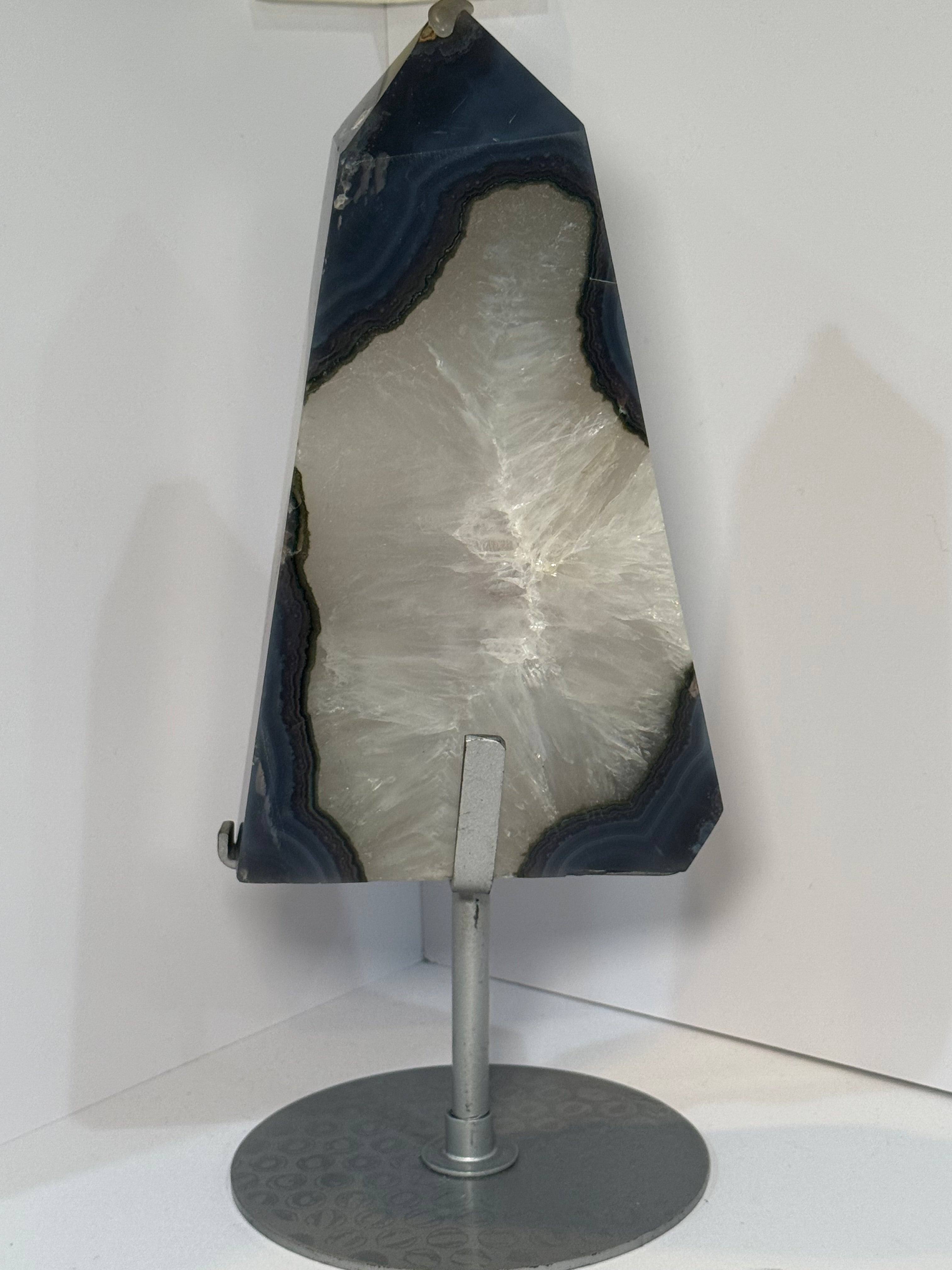 Druzy Agate Tower with Amethyst Center on Stand