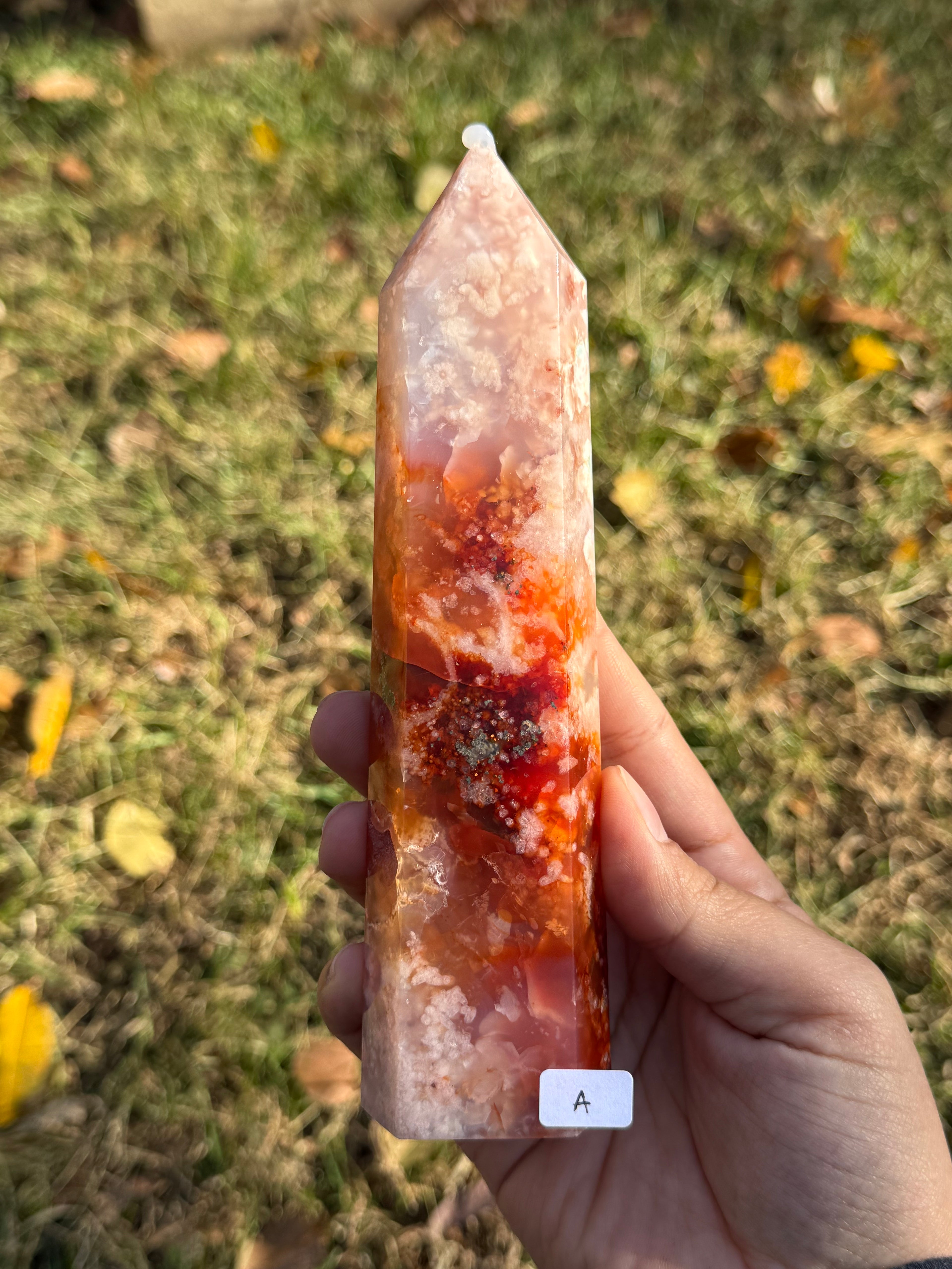 Carnelian with flower agate towers