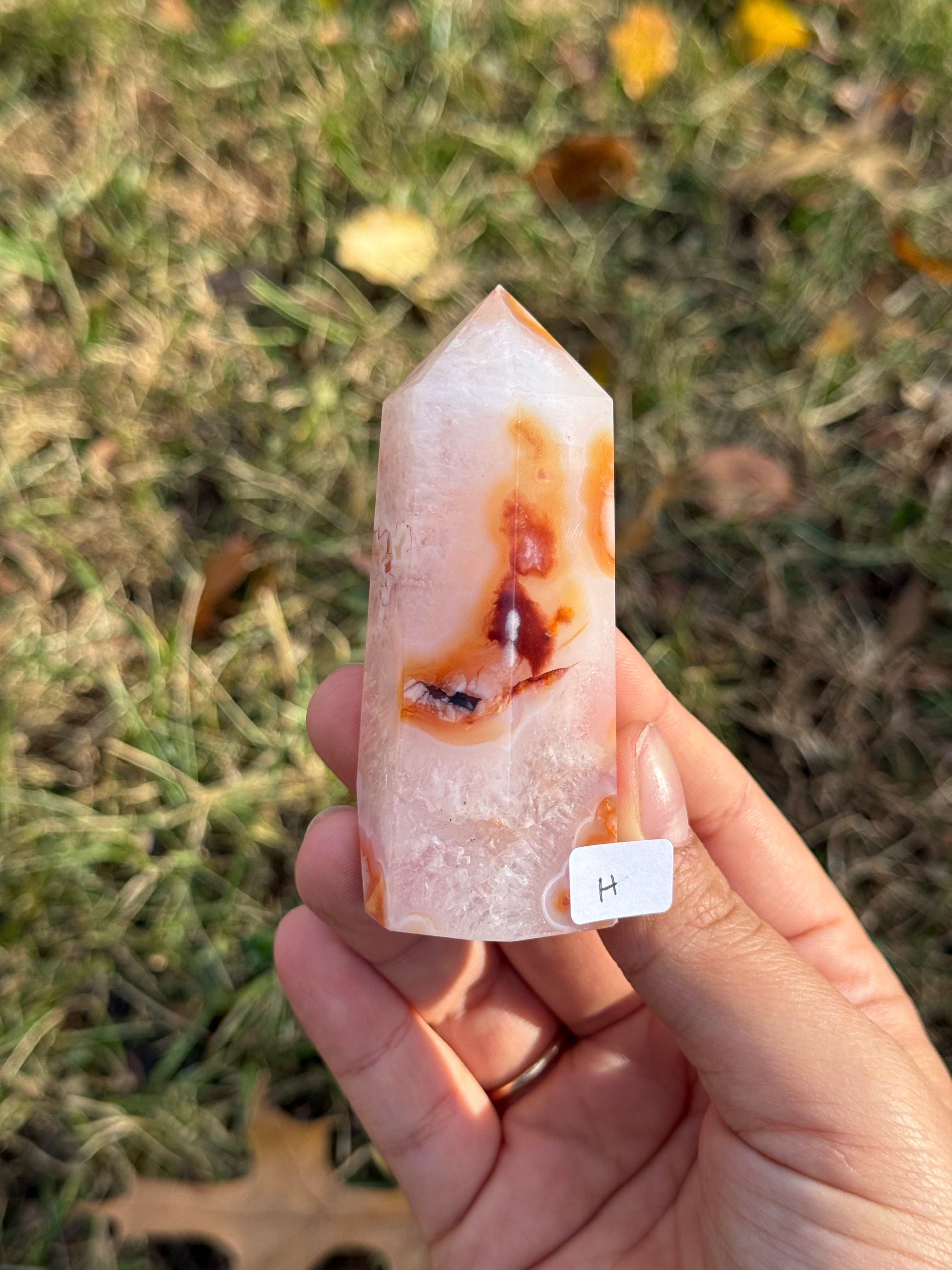 Carnelian with flower agate towers