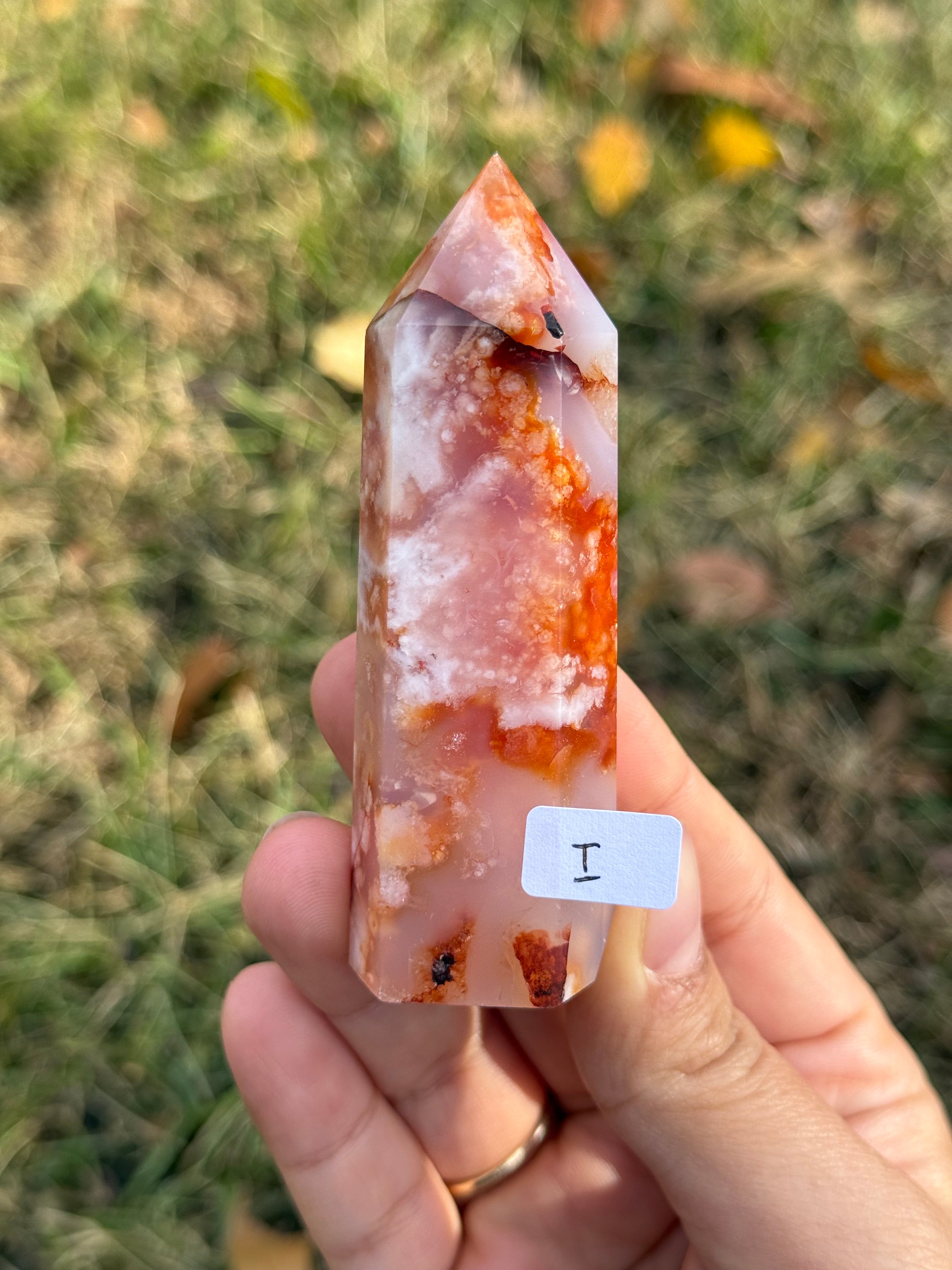 Carnelian with flower agate towers