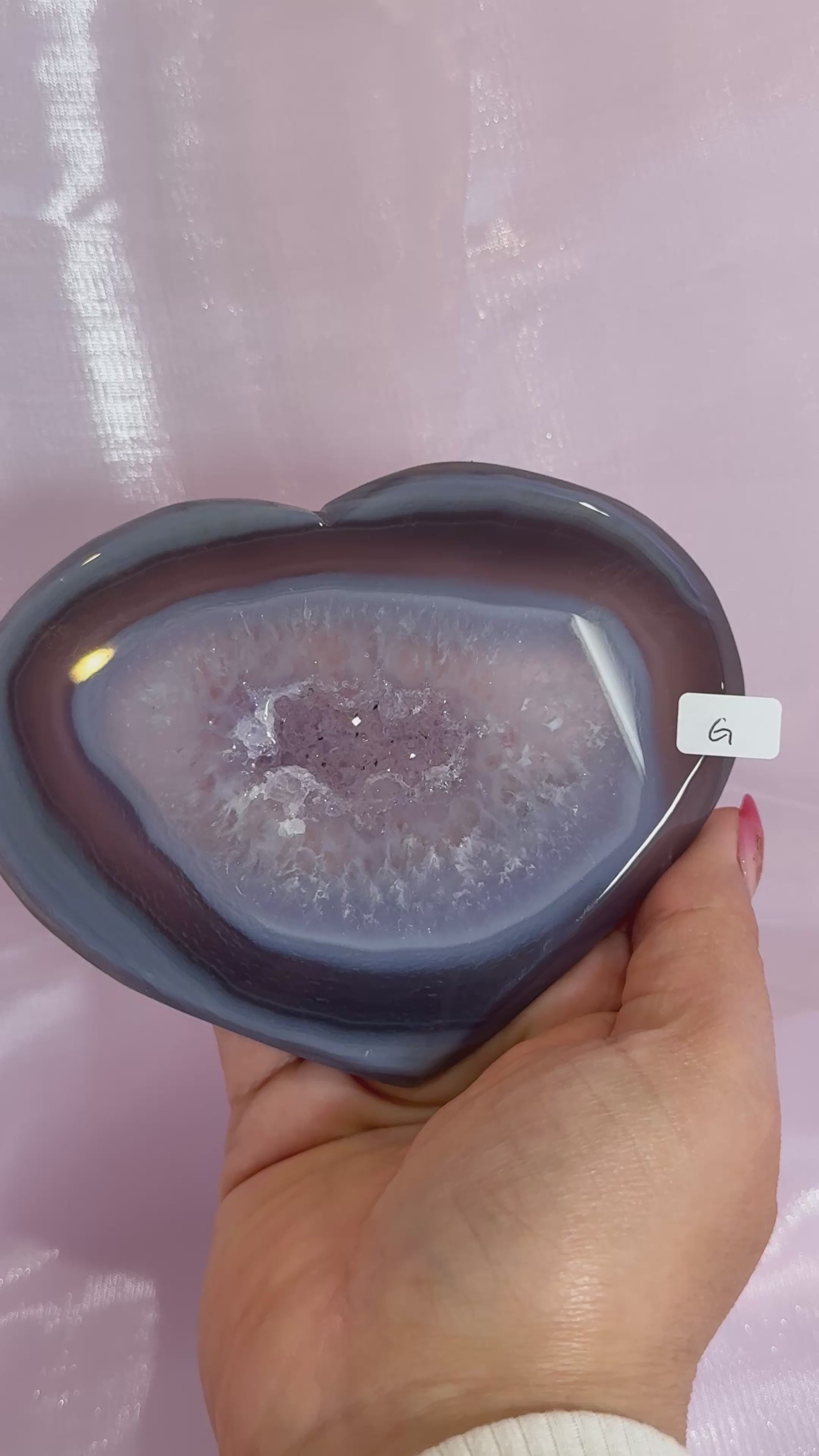 Purple and Blue Banded Agate Heart with Druzy Center "G"
