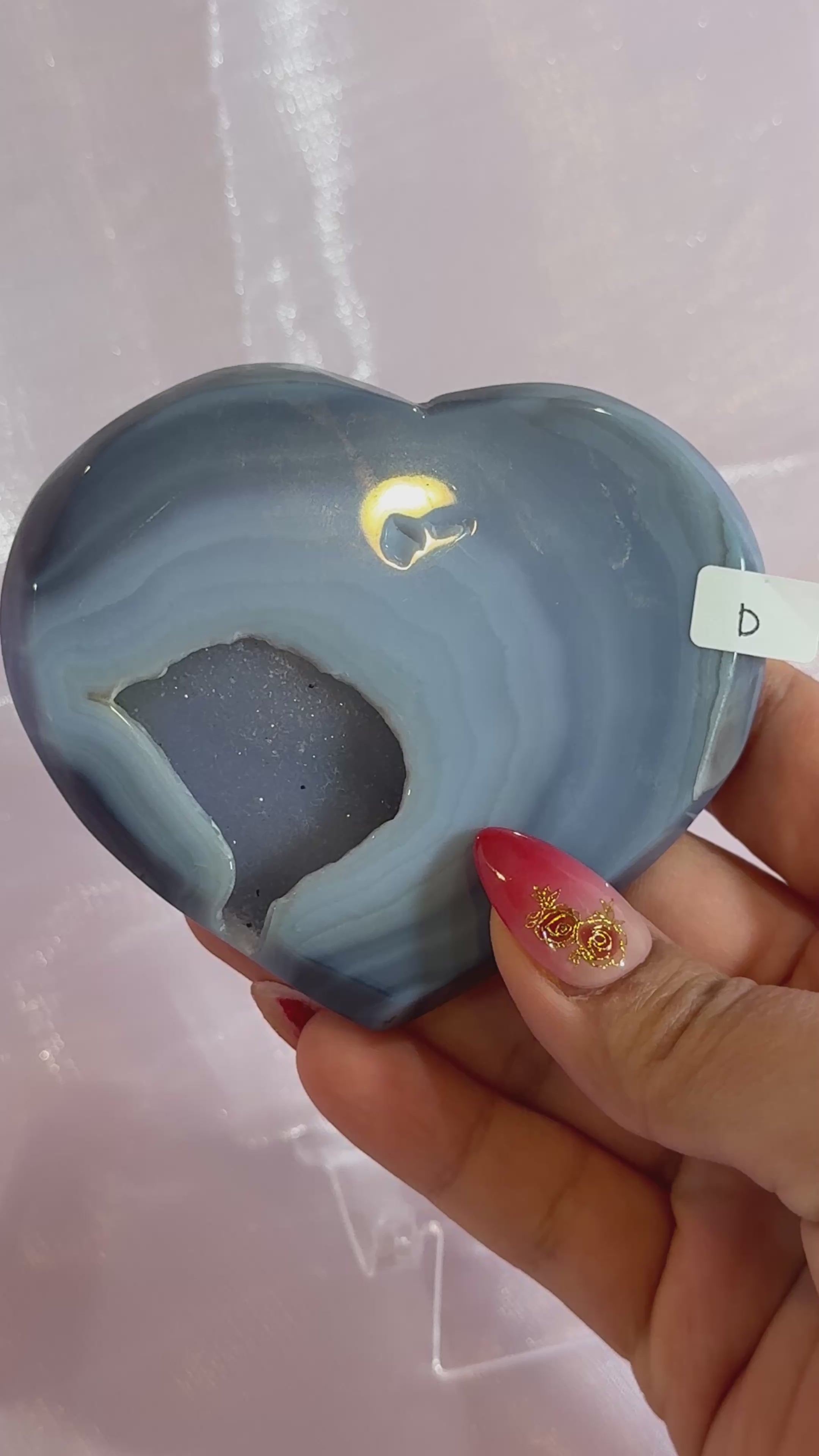 Blue and Gray Druzy Agate Heart "D"