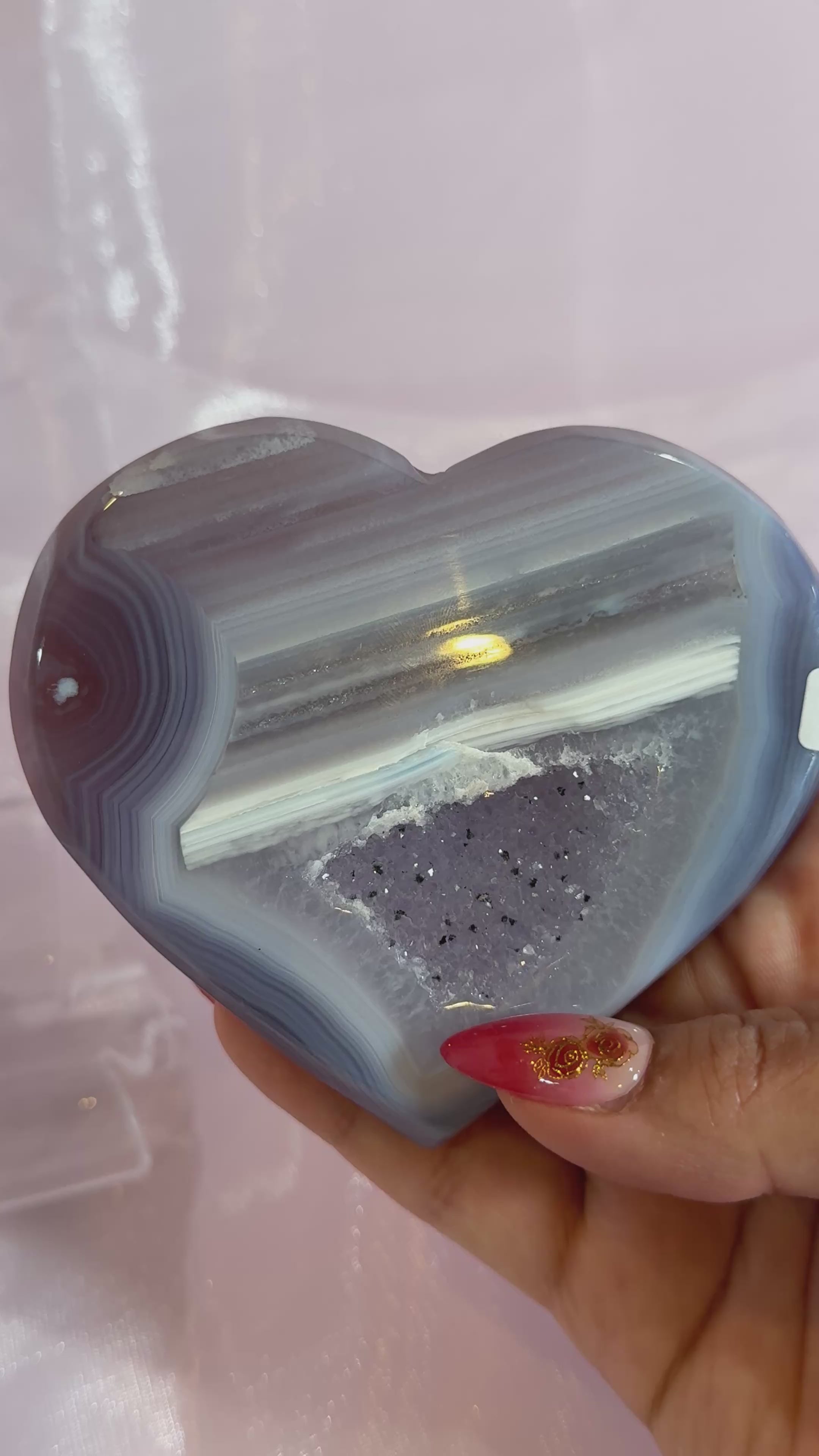 White and Purple Banded Druzy Agate Heart "B"