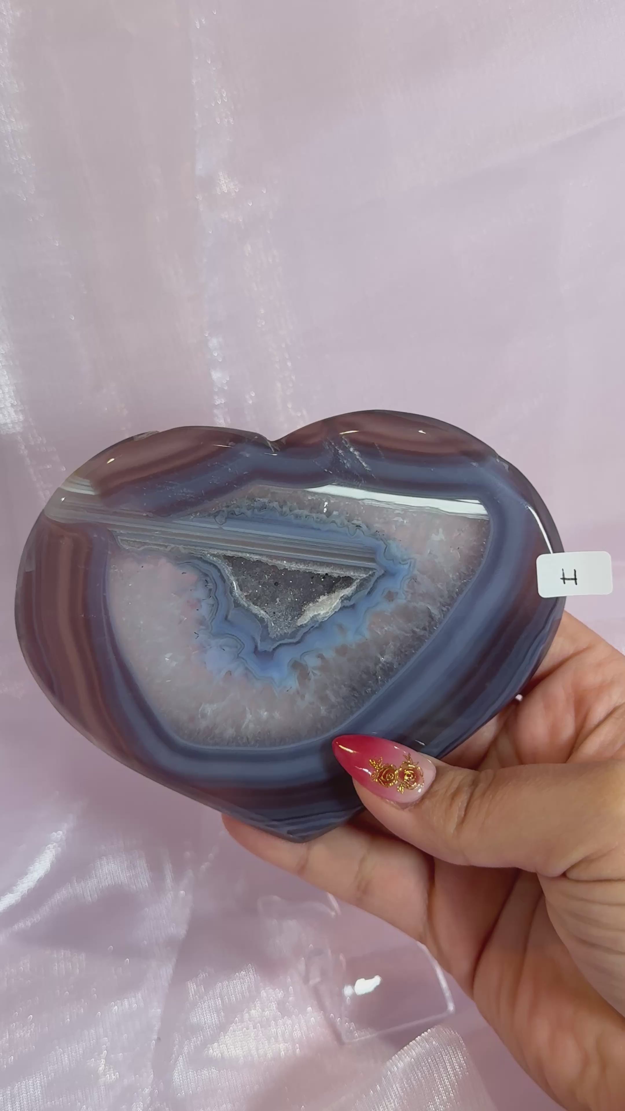 Purple and Blue Banded Druzy Center Agate Heart "H"