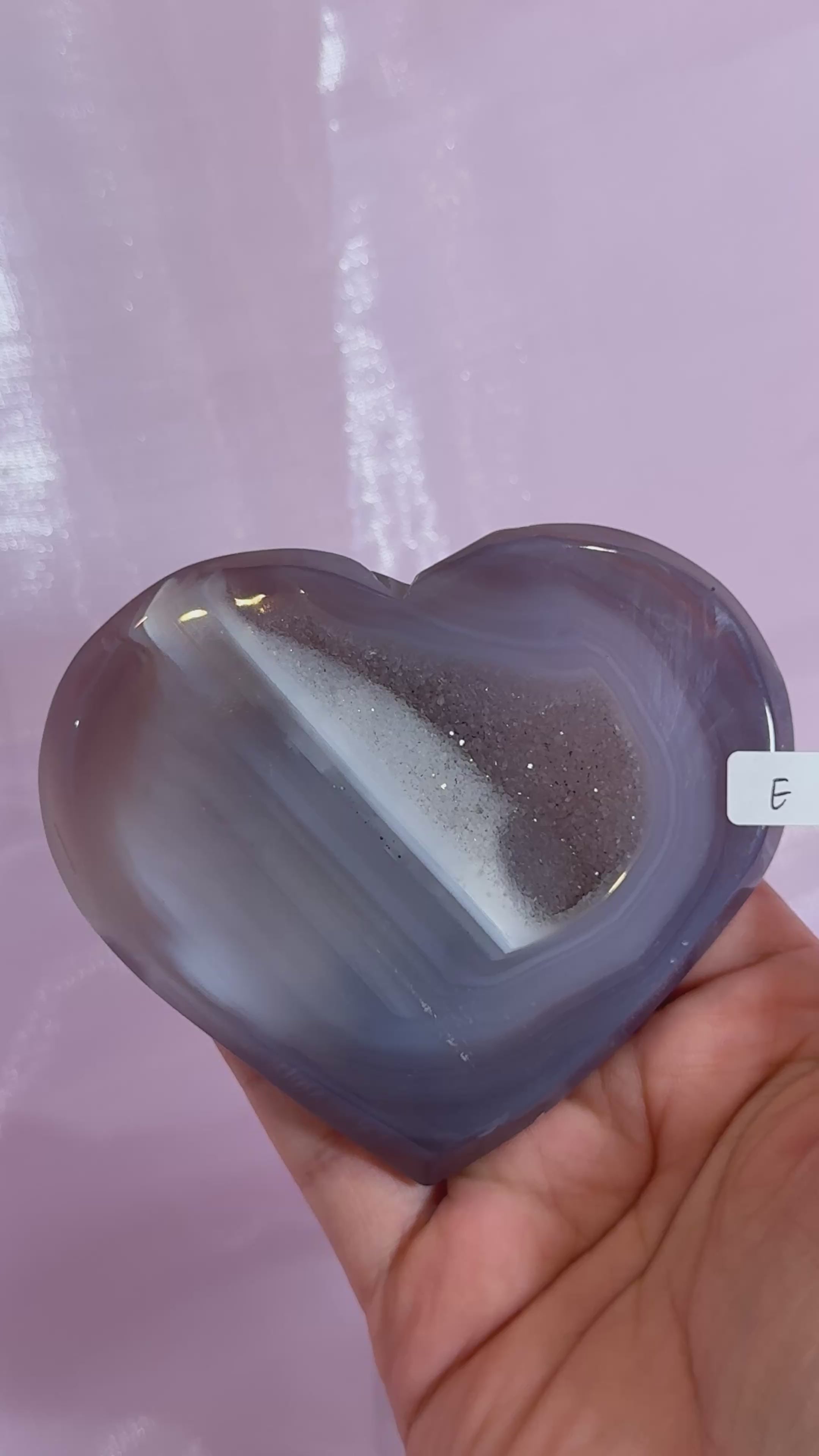 Purple and White Banded Agate Druzy Heart "E"