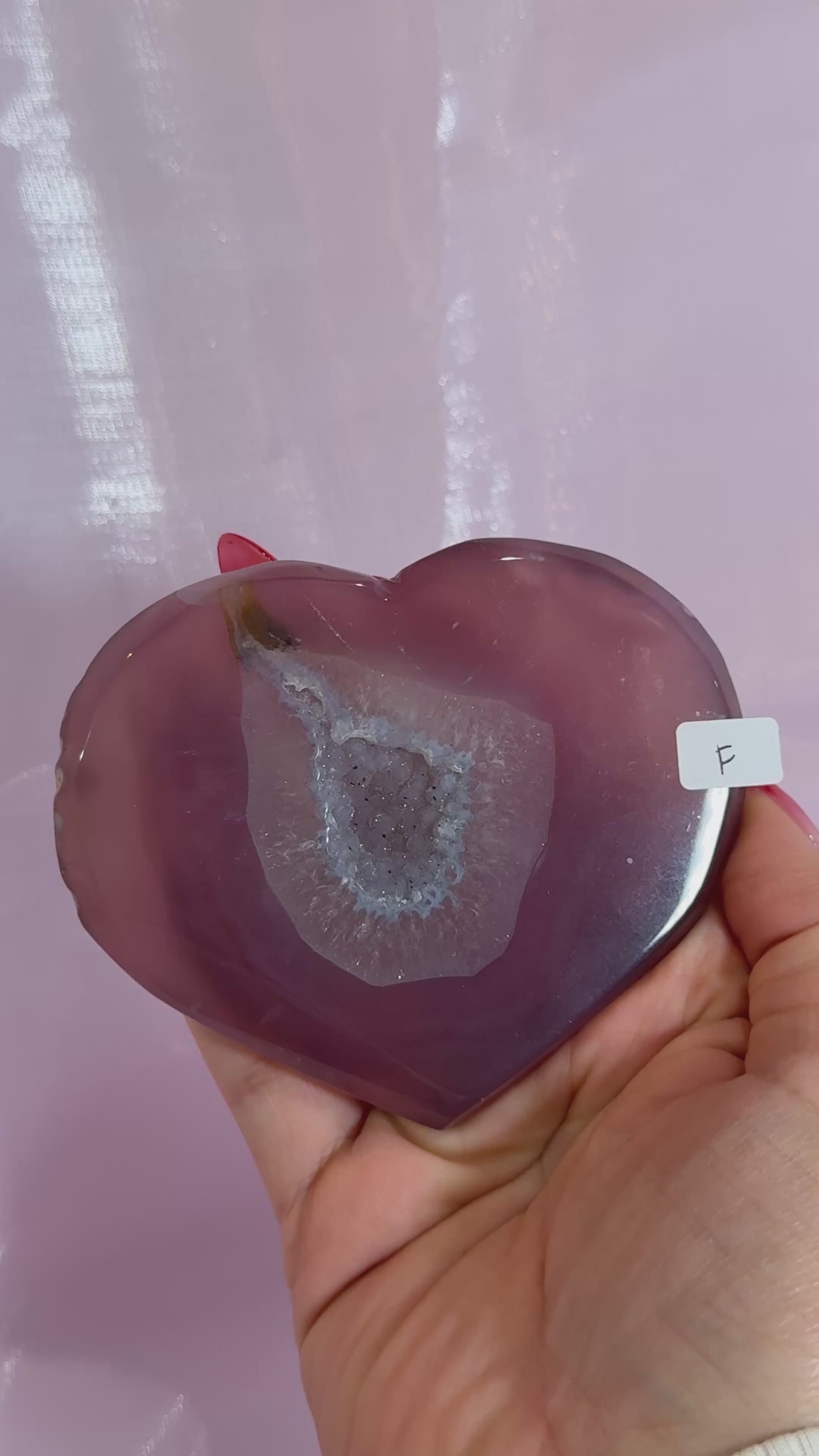 Deep Pink Druzy Center Agate Heart "F"